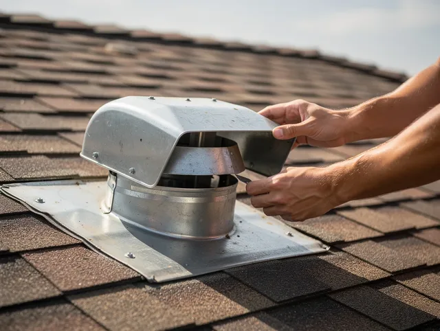 Cornelius Dryer Vent Cleaning certified technician safely cleaning a roof-mounted dryer vent in Cornelius