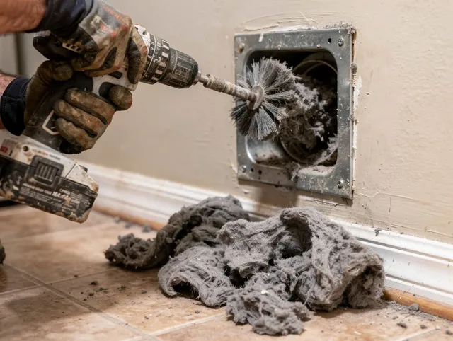 Certified Cornelius Dryer Vent Cleaning technician performing dryer vent cleaning in Cornelius