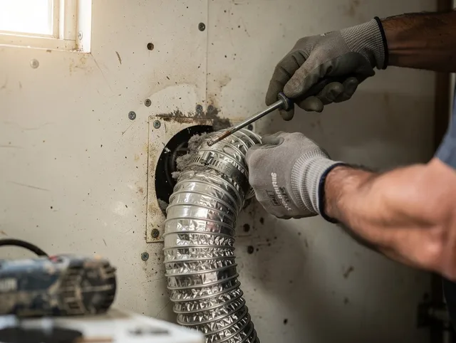 Cornelius Dryer Vent Cleaning technician performing precise dryer vent hose installation in Cornelius